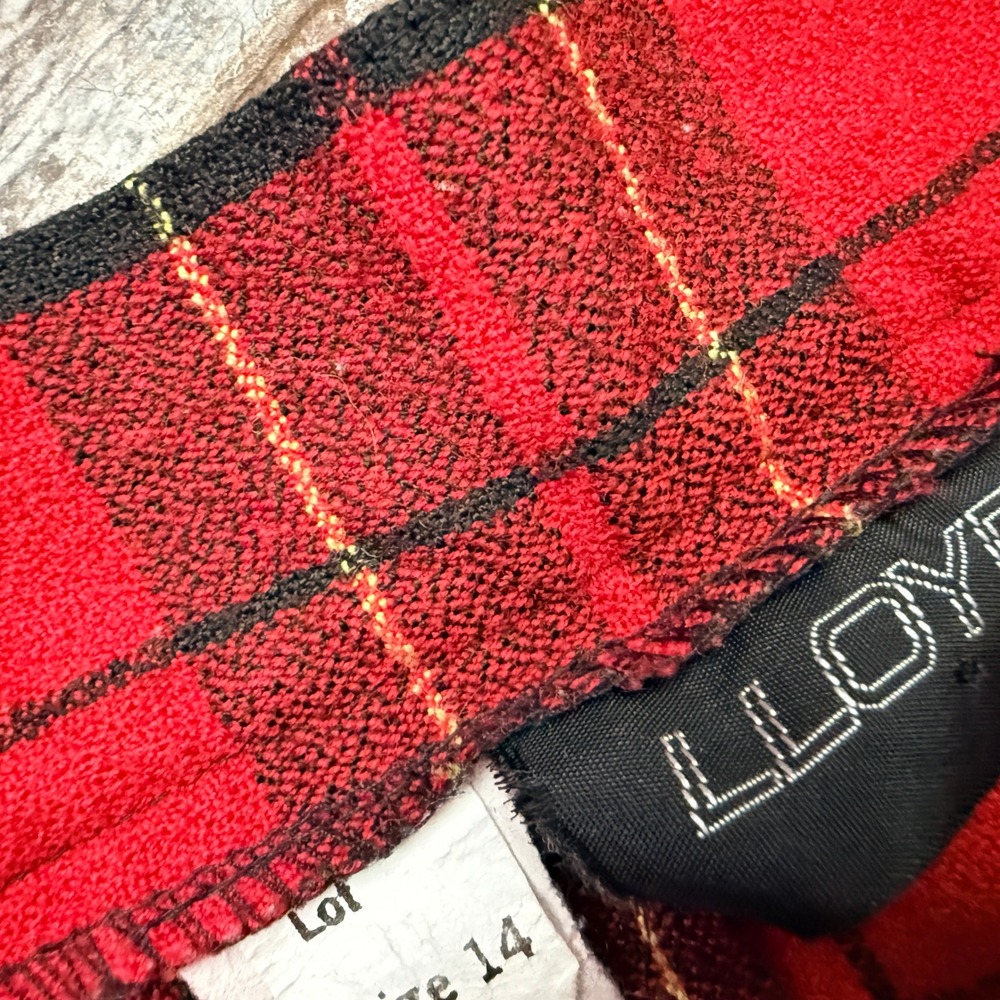 Lloyd Vintage Womens Tartan Plaid High Waist Pleated Midi Skirt,Red Black,14 - Picture 2 of 10